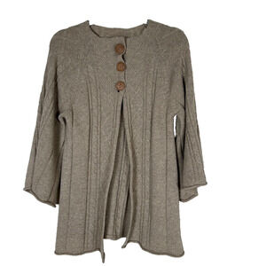 Avita Womens M Recycled cashmere blend swing tan cardigan cable 3 button sweater
